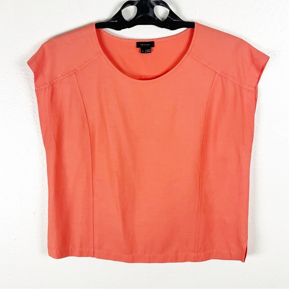 THEORY Orange Boxy Cap Sleeves Blouse, Size Large - Picture 1 of 7